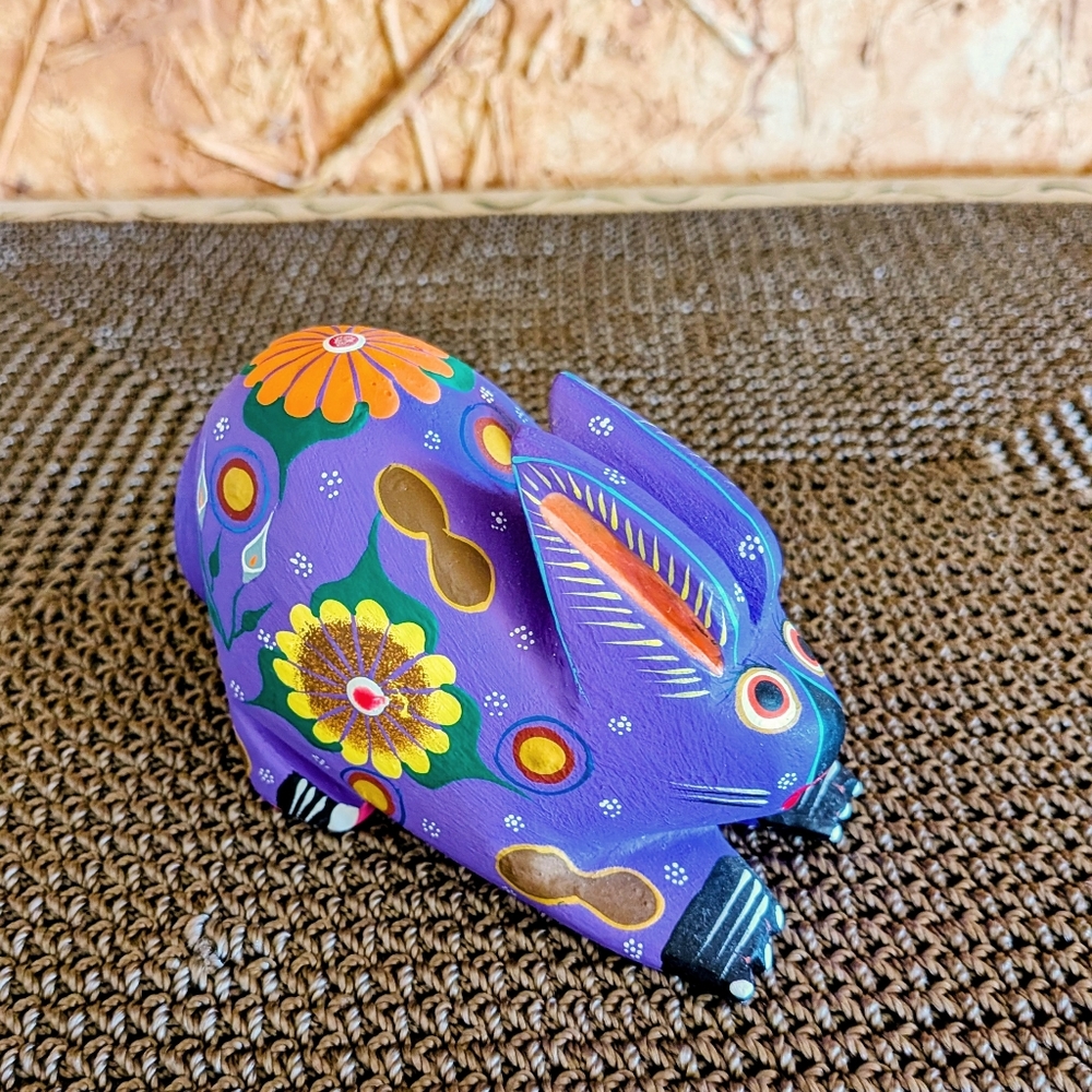 Oaxacan Alebrije Wood Hand Carved Purple Bunny By Roberta Angeles